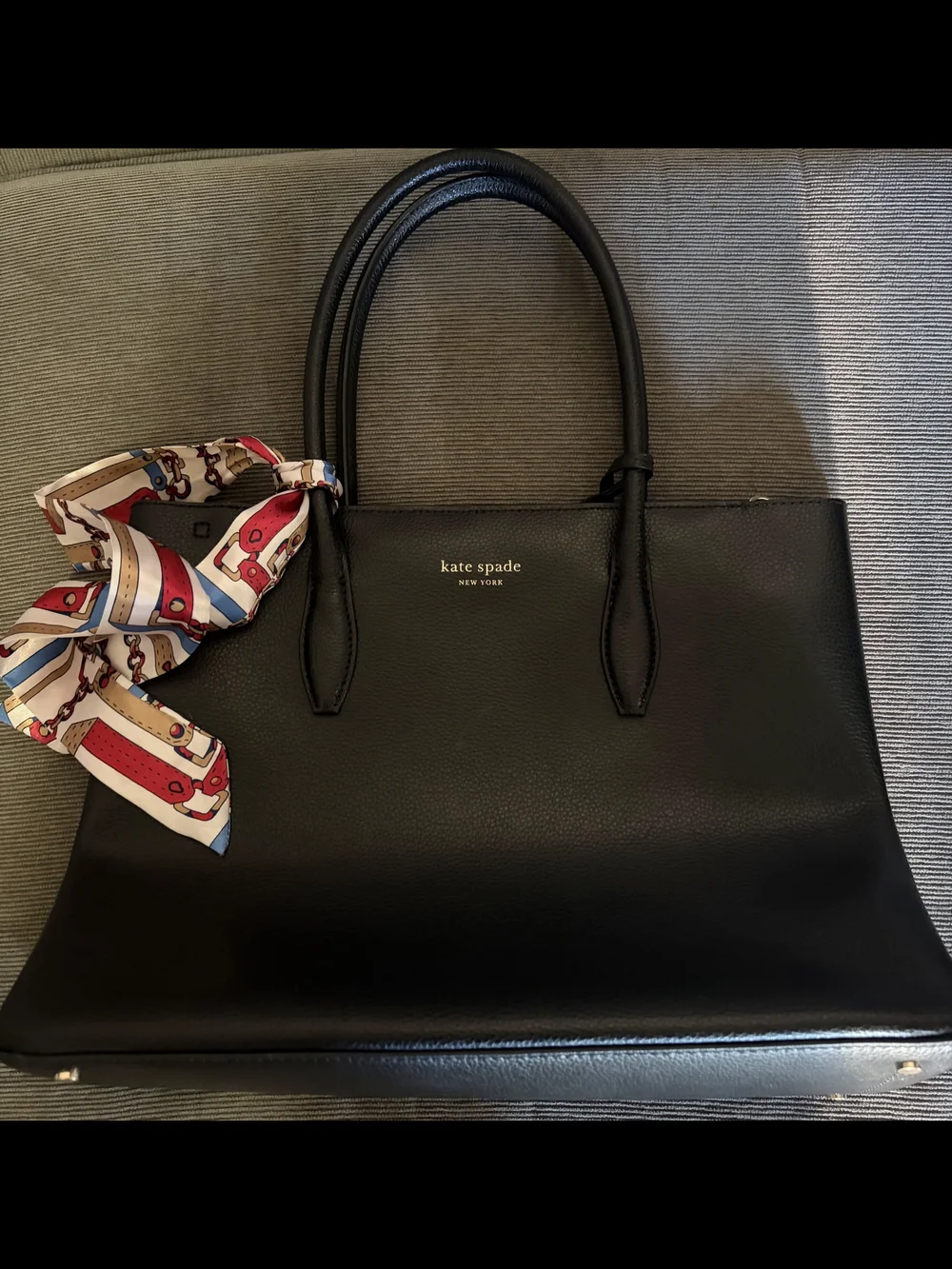 Kate Spade Black Pebble Leather Eva Medium Satchel with Scarf Accent